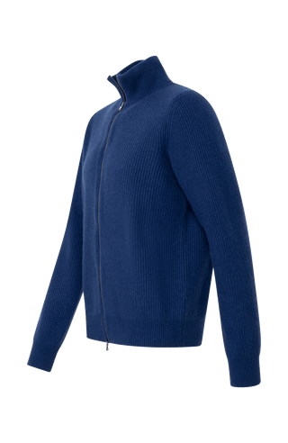 Kaschmirjacke Kirk2.0-WS in Farbe Alaskablue, Seitenansicht Metallreißverschluss, elegante Herrenjacke aus hochwertigem Kaschmir von Frauenschuh