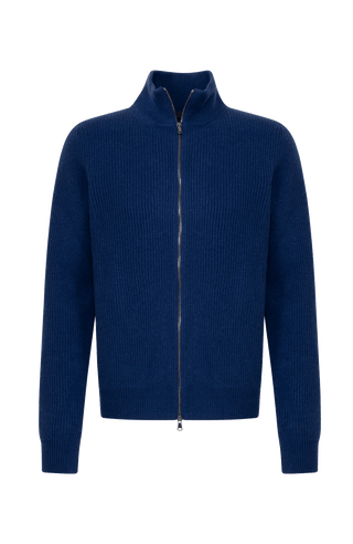 Kaschmirjacke Kirk2.0-WS in Farbe Alaskablue, Vorderansicht, Metallreißverschluss, elegante Herrenjacke aus hochwertigem Kaschmir von Frauenschuh
