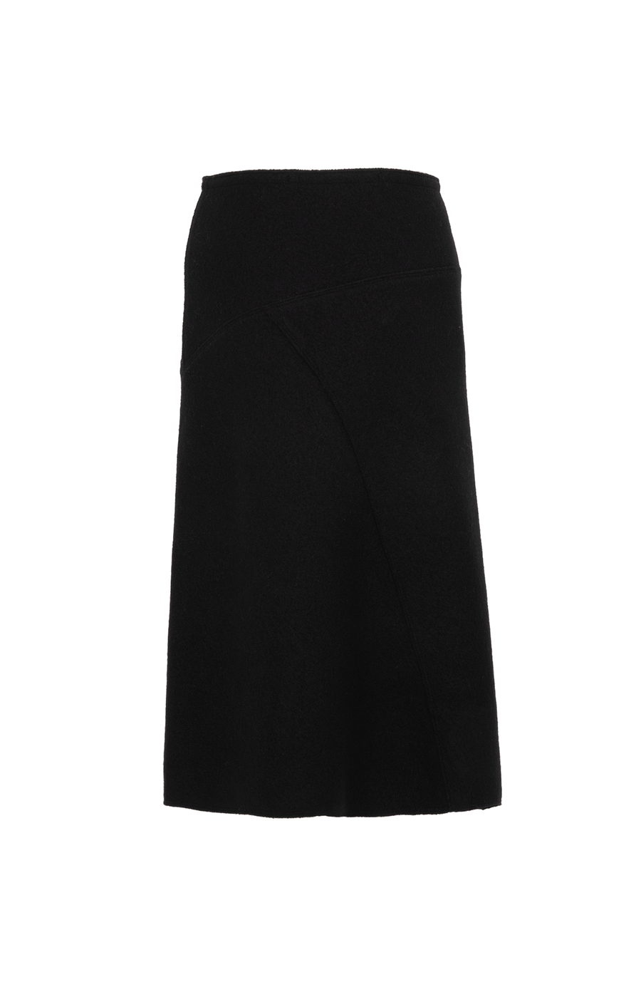 Knielanger Damen-Walkrock Modell Zita in Schwarz, Rueckansicht – eleganter Wollrock mit klassischem Schnitt, ideal für Herbst und Winter.