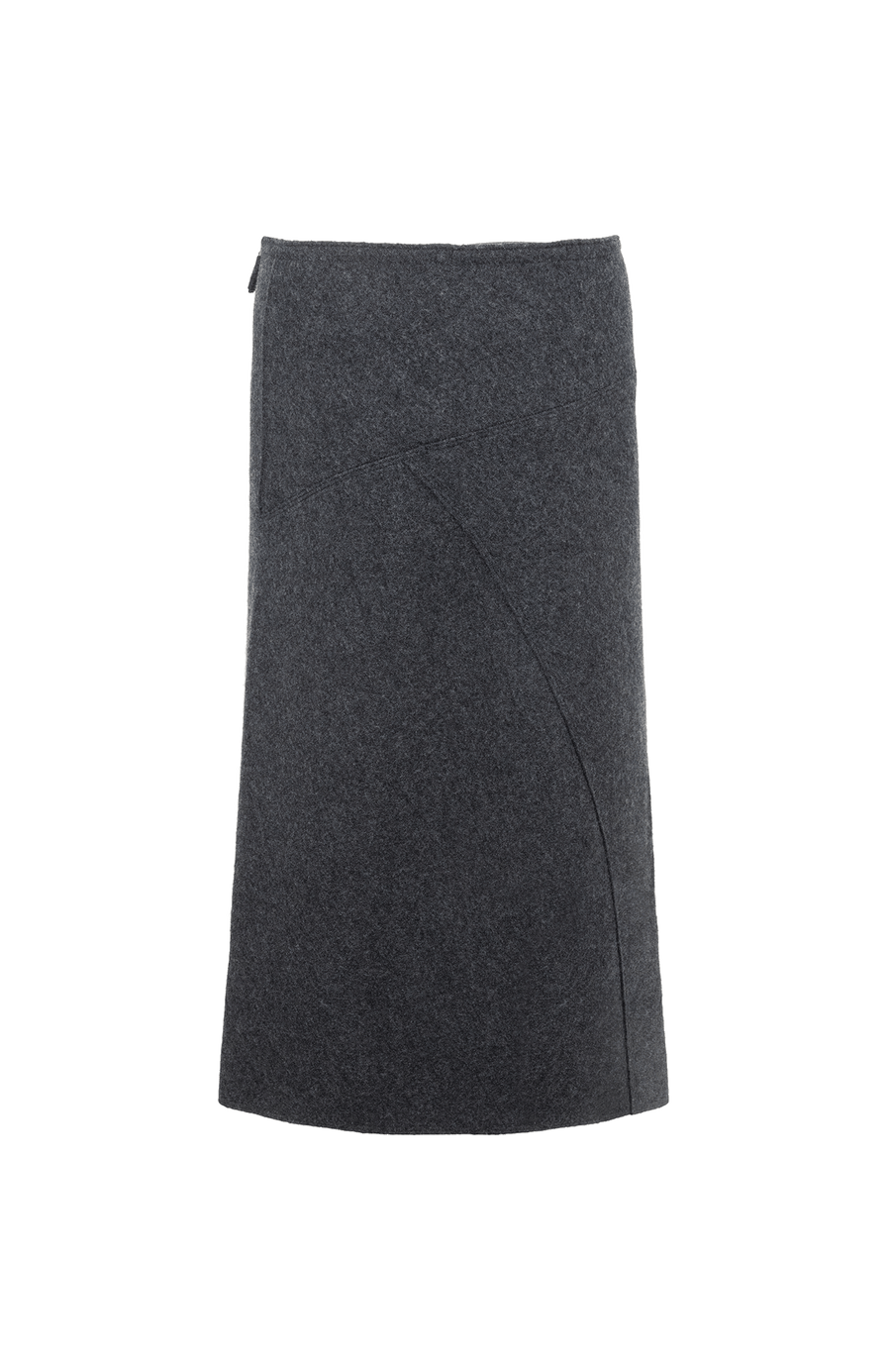 Knielanger Damen-Walkrock Modell Zita in grau Rueckansicht – eleganter Wollrock mit klassischem Schnitt, ideal für Herbst und Winter.