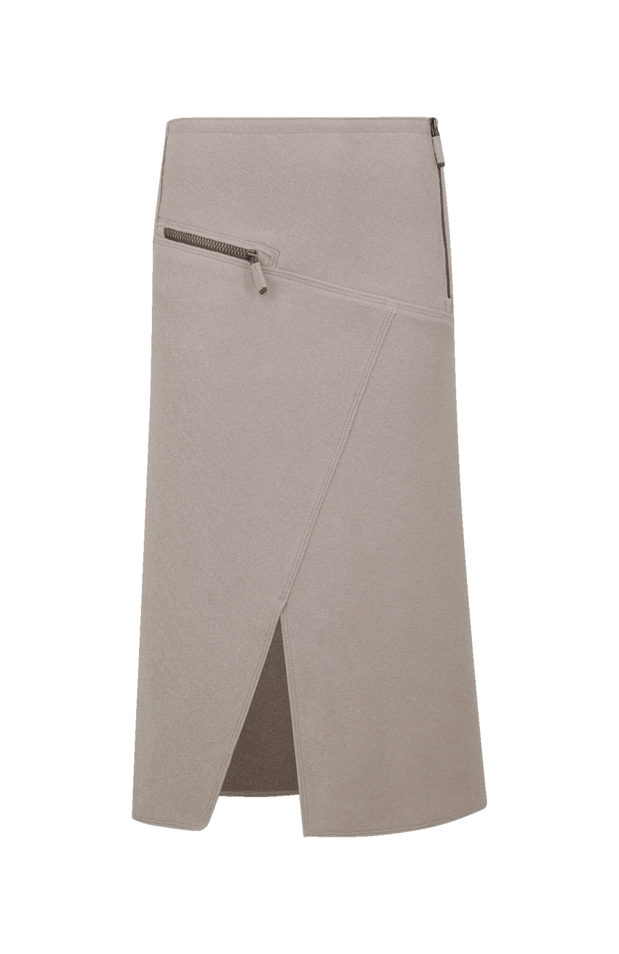 Knielanger Damen-Walkrock Modell Zita in cashmere Rueckansicht – eleganter Wollrock mit klassischem Schnitt, ideal für Herbst und Winter.