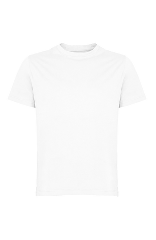 Vorderansicht des Herren-Kurzarmshirts mit Rundhalsausschnitt in Weiß (Farbe 02-0 White), Modell EMIL-SJ (Artikel 271606) von Frauenschuh – klassisches T-Shirt aus weichem, hochwertigem Material, ideal für den Alltag, Freizeit und als vielseitiges Basic, gefertigt in Österreich