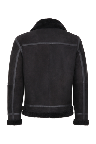 Rueckansicht der Herren-Lammfelljacke im Bikerstil, Modell 583694 Luis-MV, Farbe 410 Elefant"
