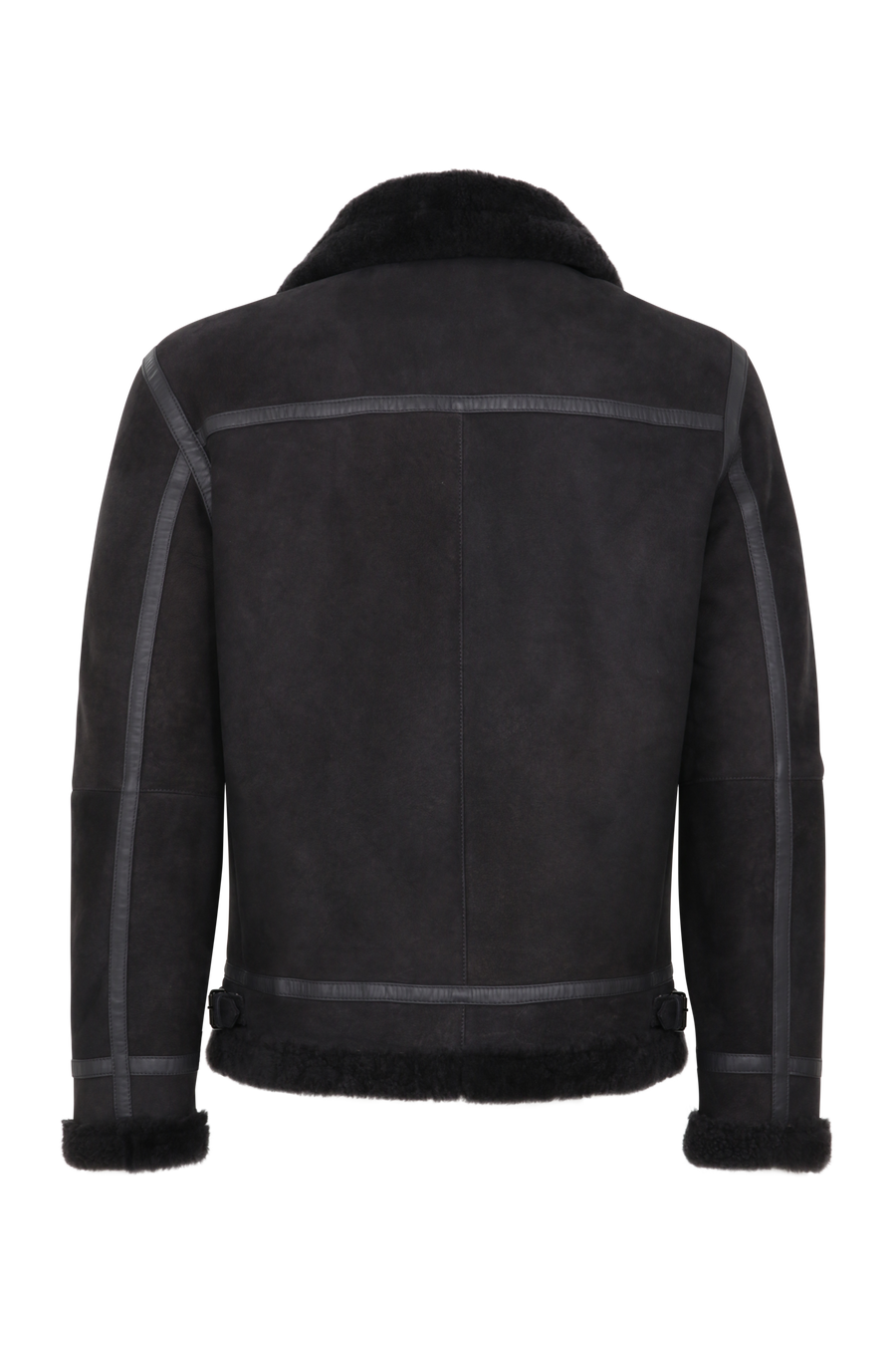 Rueckansicht der Herren-Lammfelljacke im Bikerstil, Modell 583694 Luis-MV, Farbe 410 Elefant"