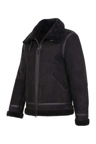 Seitenansicht der Herren-Lammfelljacke im Bikerstil, Modell 583694 Luis-MV, Farbe 410 Elefant"