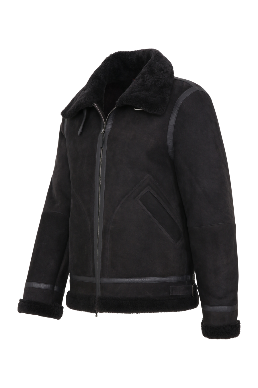 Seitenansicht der Herren-Lammfelljacke im Bikerstil, Modell 583694 Luis-MV, Farbe 410 Elefant"