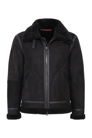 Vorderansicht der Herren-Lammfelljacke im Bikerstil, Modell 583694 Luis-MV, Farbe 410 Elefant"