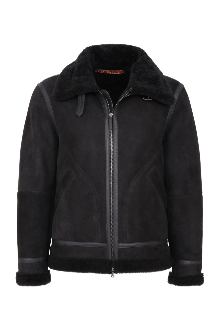 Vorderansicht der Herren-Lammfelljacke im Bikerstil, Modell 583694 Luis-MV, Farbe 410 Elefant"
