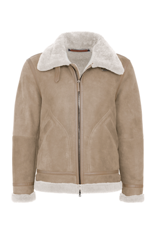 Vorderansicht der Herren-Lammfelljacke im Bikerstil, Modell 583694 Luis-MV, Farbe 49 0 camel