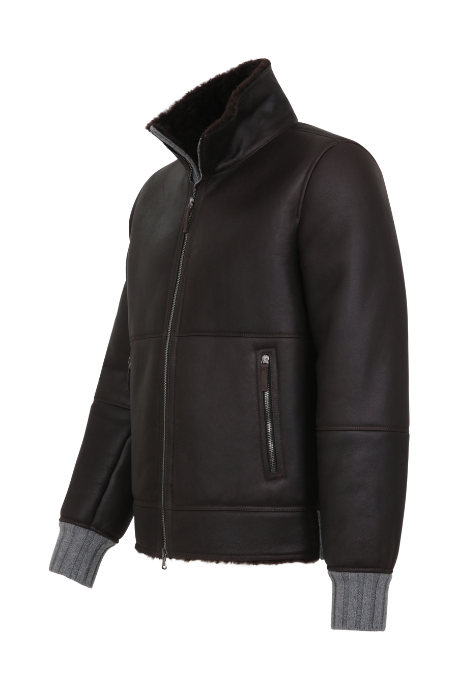 Herren-Lammfelljacke von Frauenschuh aus dunkelbraunem Nappaleder, Modell 028727 Alvin-MVN, Seitenansicht