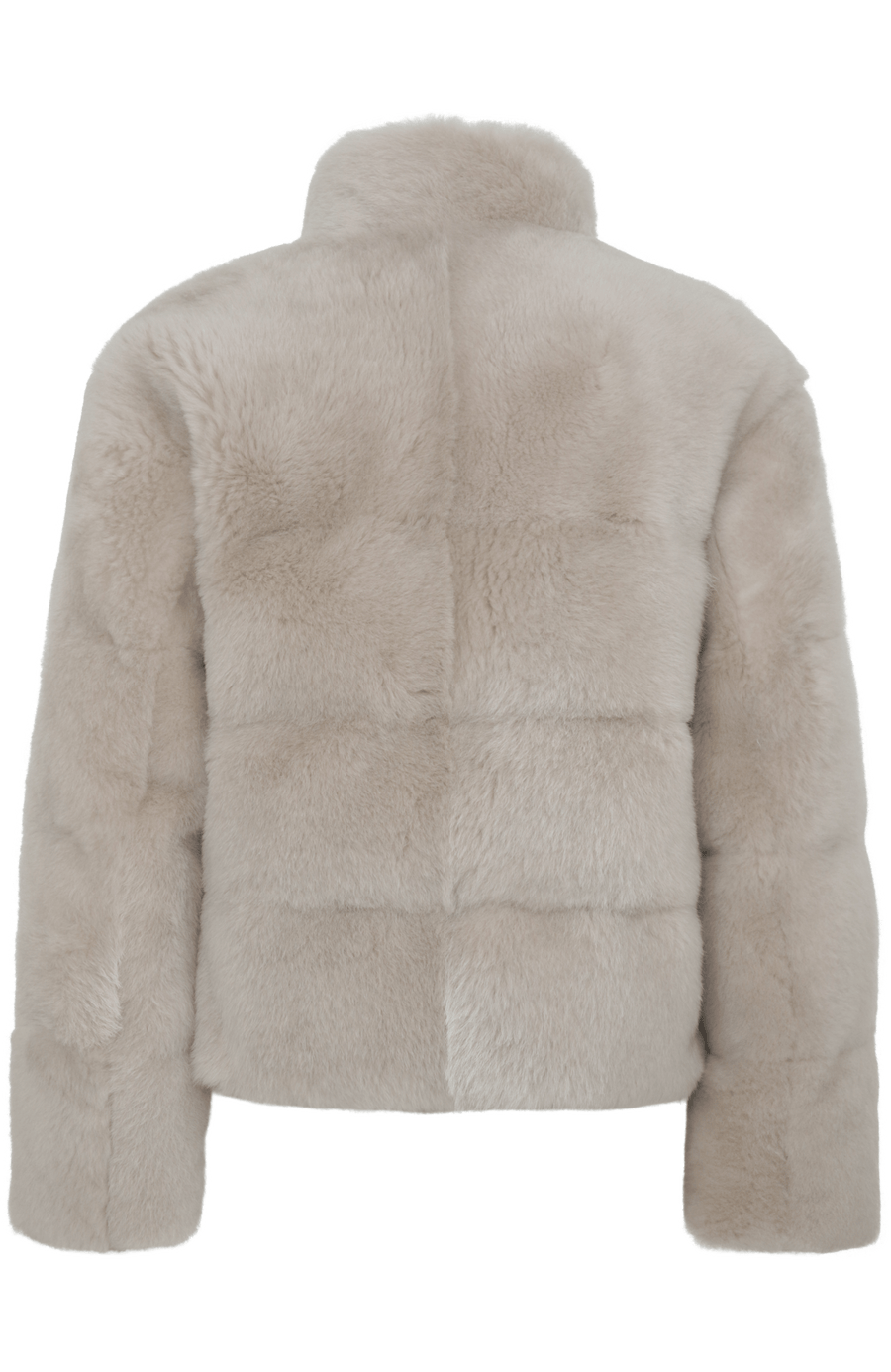Lammfelljacke mit Daunenfüllung für Damen, Modell 725718 Alpine-SC in Nude, Rueckansich Freisteller – warm, stylisch und kurz geschnitten