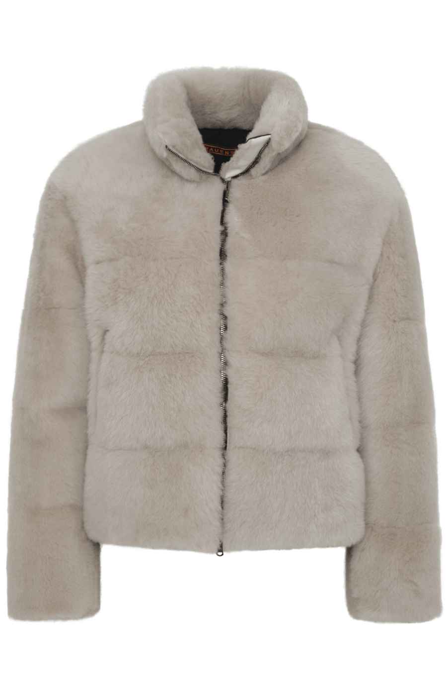 Lammfelljacke mit Daunenfüllung für Damen, Modell 725718 Alpine-SC in Nude, Vorderansicht Freisteller – warm, stylisch und kurz geschnitten