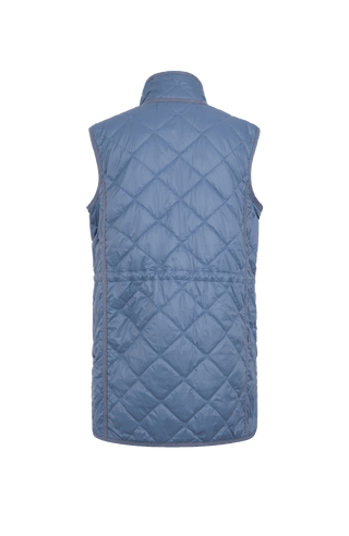 Lange Steppweste Kim-QL in Farbe  Denim, Rueckanischt, Damenweste aus nachhaltiger Mode aus Österreich
