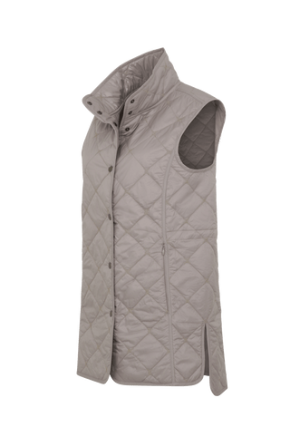 Lange Steppweste Kim-QL in Farbe 310 Cashmere, Seitenansicht, Damenweste aus nachhaltiger Mode aus Österreich