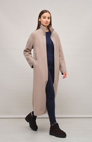 Langer Damen-Walkmantel, Modell 732129 Ella-CW in Farbe 310 Cashmere -  Mode Vorderansicht