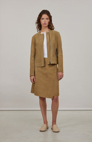 Damen Lederjacke Emma-EL beige, Model Vorderansicht