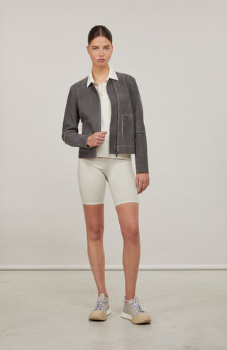 Damen Lederjacke Emma-EL Grau, Vorderansicht Model