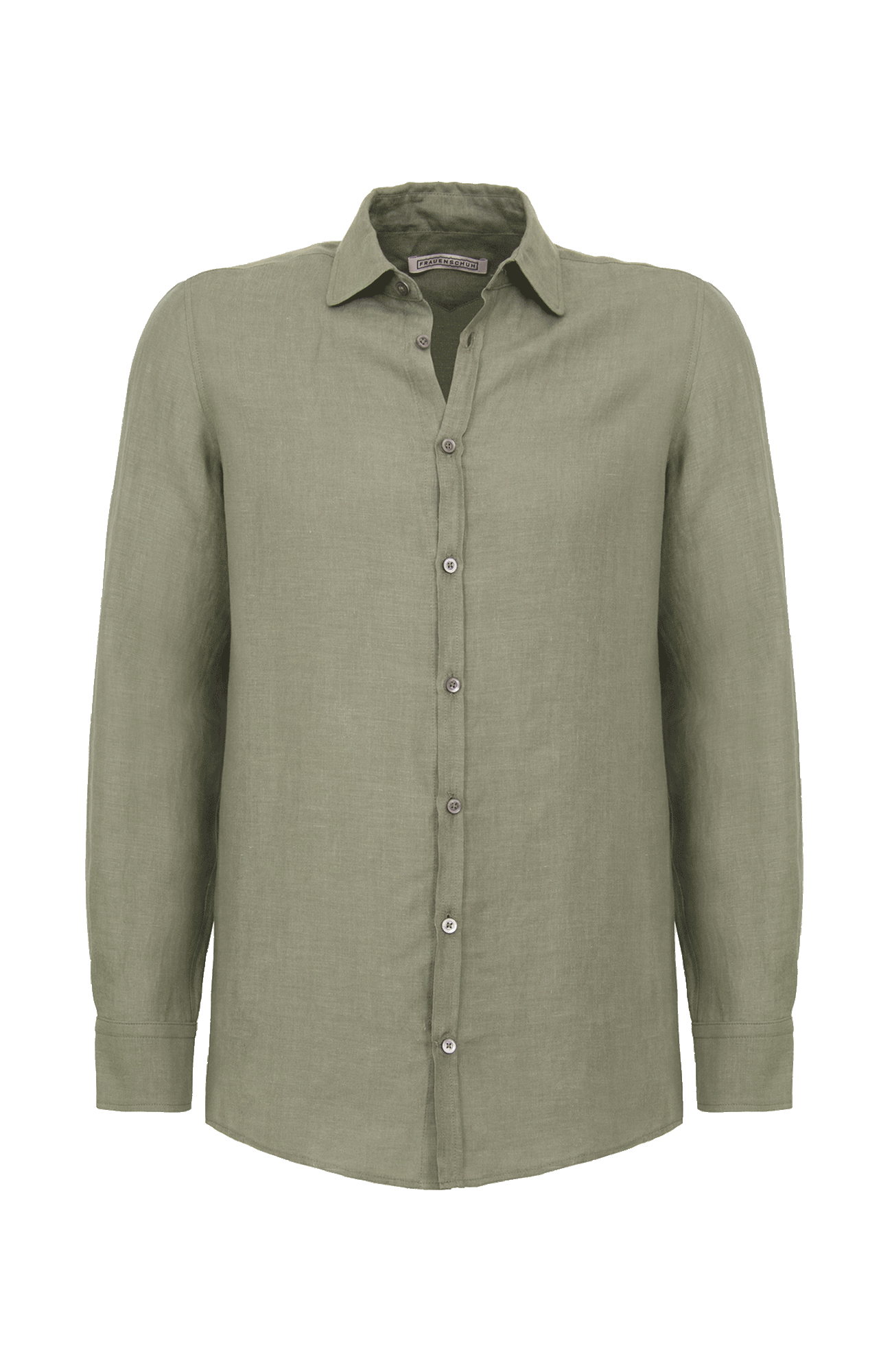 Leinenhemd für Herren, Modell Julian (Art. 643713) in Salbeigrün, Vorderansicht auf weißem Hintergrund fotografiert