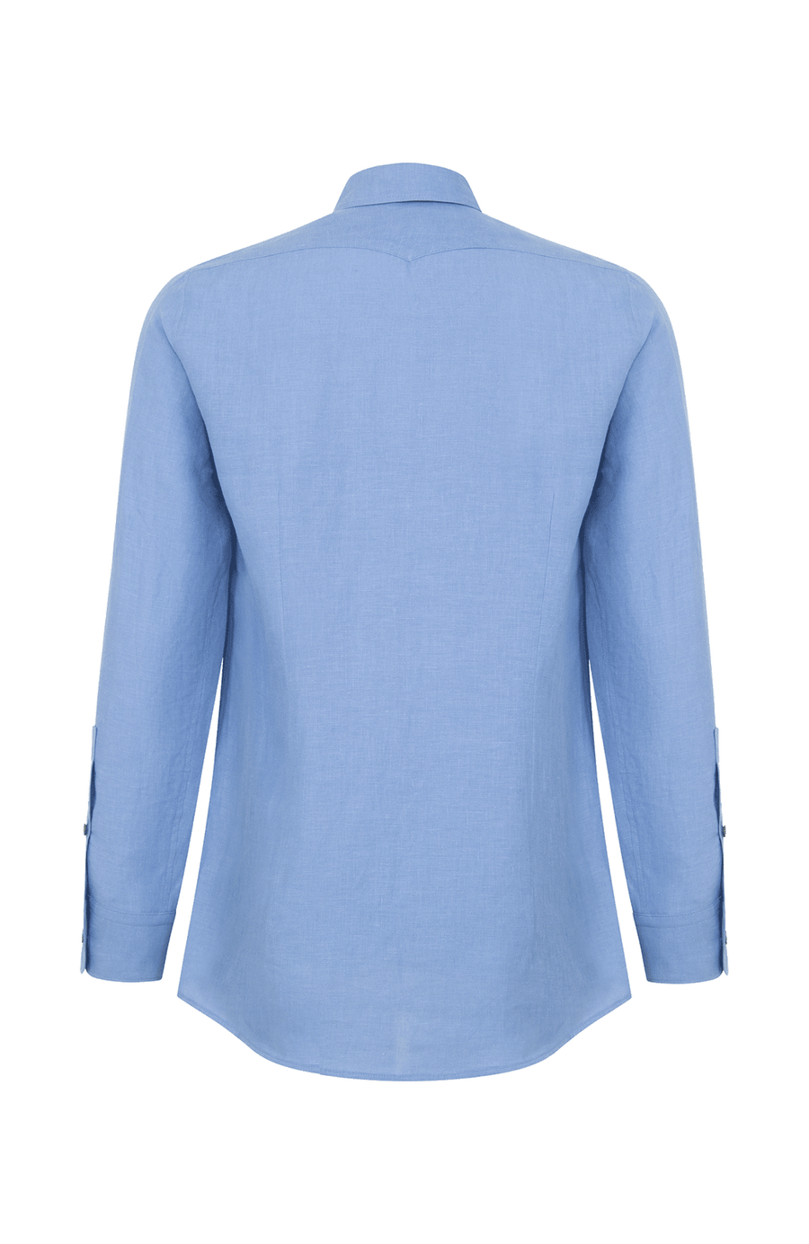 Leinenhemd für Herren, Modell Julian (Art. 643713) in hellblau, Rueckansicht auf weißem Hintergrund fotografiert