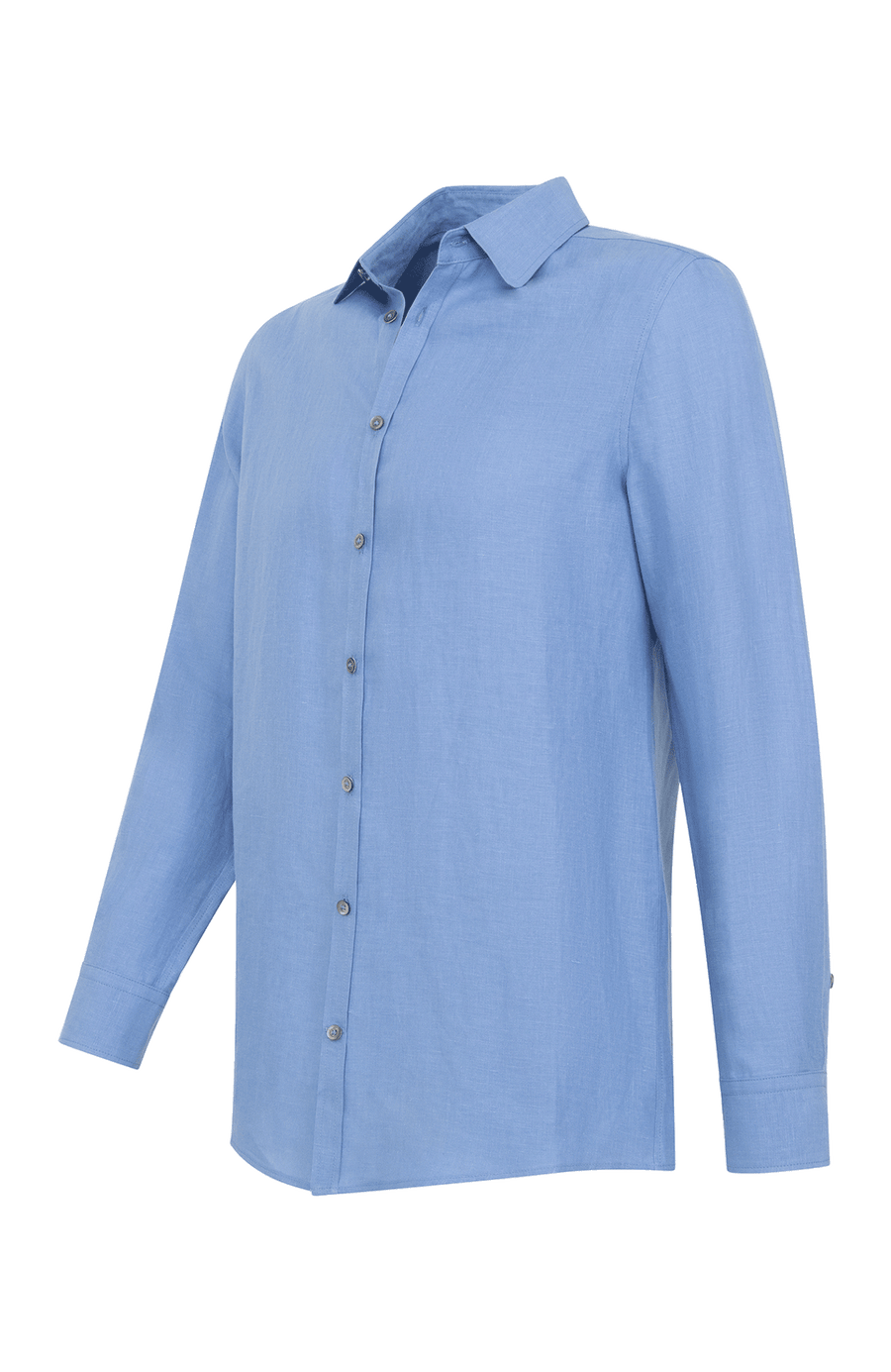 Leinenhemd für Herren, Modell Julian (Art. 643713) in hellblau, Seitenansicht auf weißem Hintergrund fotografiert