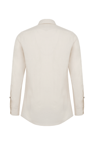Leinenhemd für Herren, Modell Julian (Art. 643713) in beige, Rueckansicht auf weißem Hintergrund fotografiert