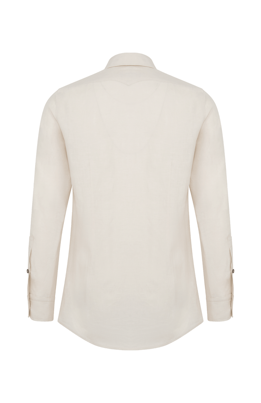 Leinenhemd für Herren, Modell Julian (Art. 643713) in beige, Rueckansicht auf weißem Hintergrund fotografiert