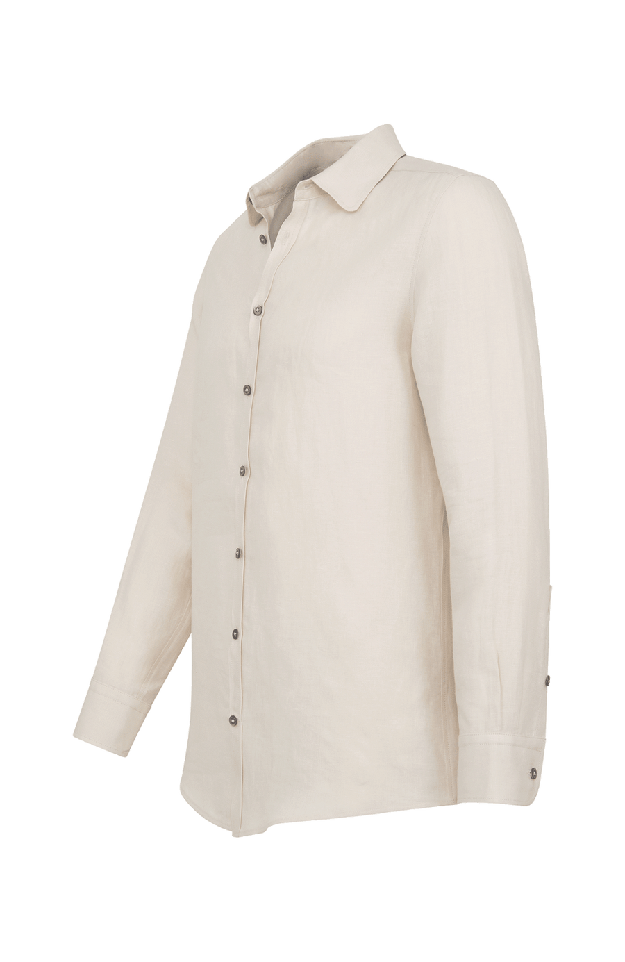 Leinenhemd für Herren, Modell Julian (Art. 643713) in beige, Seitenansicht auf weißem Hintergrund fotografiert