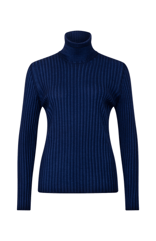 Lockerer Damen-Rollkragenpullover in dunklem Violett (Farbe 161-0 Twilight), Modell 533601 MarleenDyed-RB, weich fallende Passform aus Baumwollmischung, Vorderansicht – gemütlich für alle Jahreszeiten