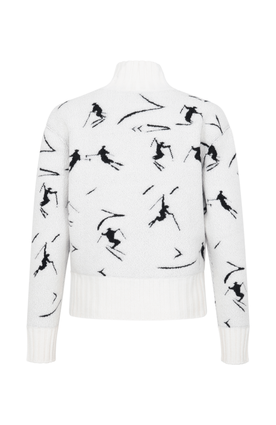 Frauenschuh Rollkragenpullover Tina Multi ME Modell 135544 in Creme, Rueckansicht, mit farbintensivem Skifahrermotiv, Merinowolle, legere Passform