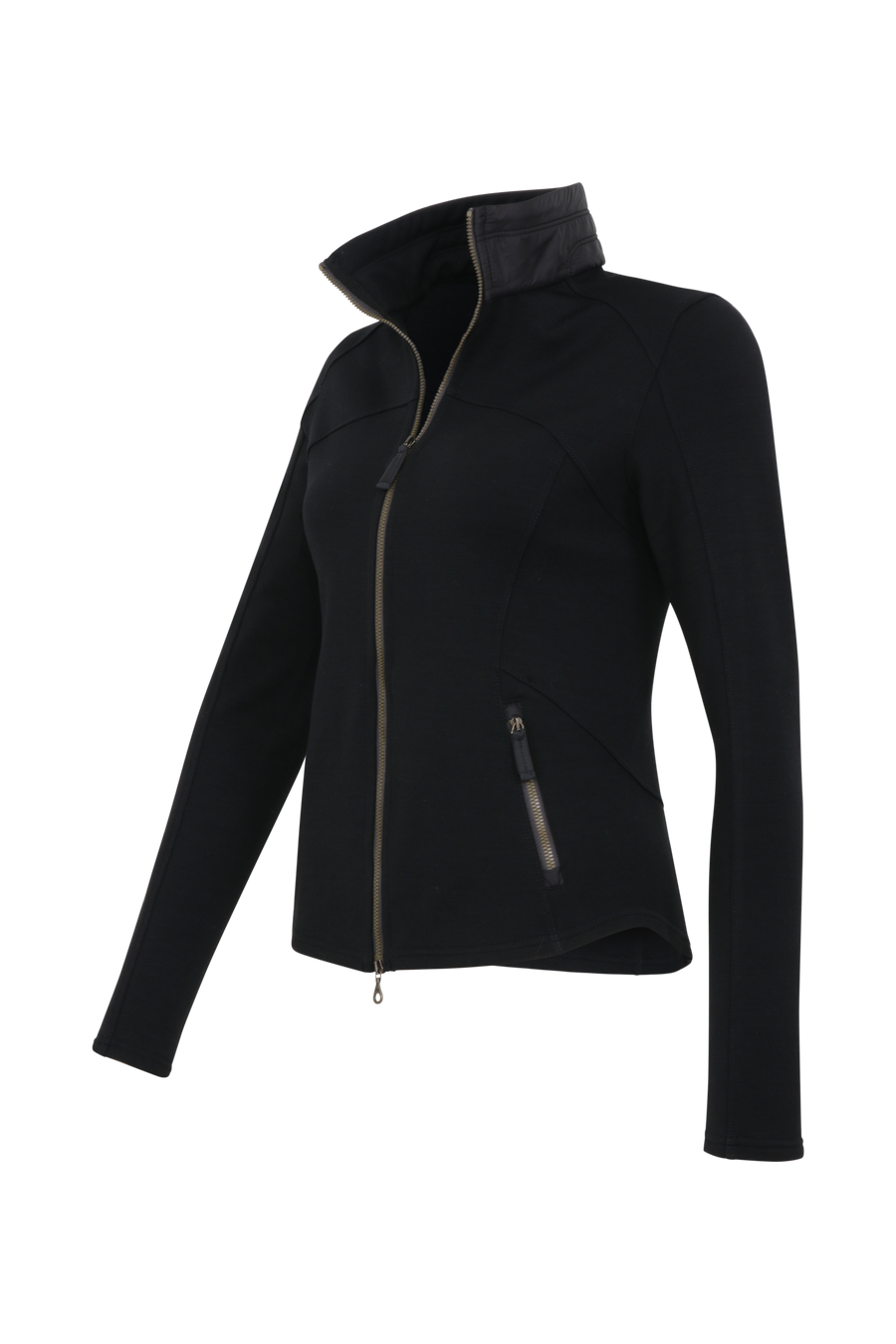 Sportjacke aus Wool Powerstretch in der Farbe Blackt (Modell 562624_Jana-PSW), Seitenansicht – figurbetonte Passform, durchgehender Reißverschluss und hoher Kragen
