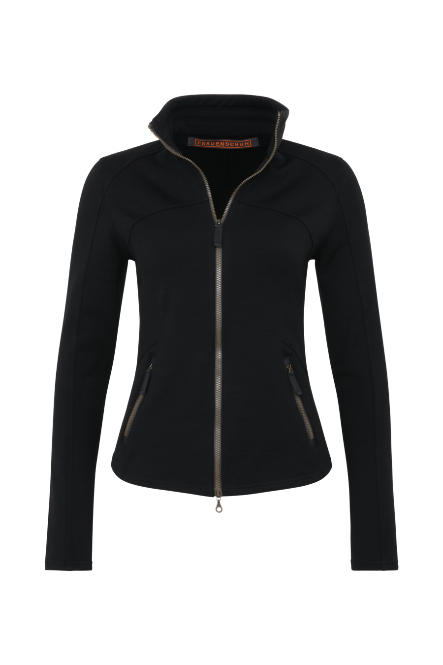 Sportjacke aus Wool Powerstretch in der Farbe Blackt (Modell 562624_Jana-PSW), Vorderansicht – figurbetonte Passform, durchgehender Reißverschluss und hoher Kragen