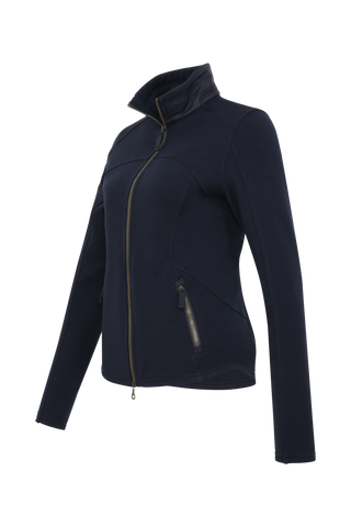 Sportjacke aus Wool Powerstretch in der Farbe Midnight (Modell 562624_Jana-PSW), Seitenansicht – figurbetonte Passform, durchgehender Reißverschluss und hoher Kragen