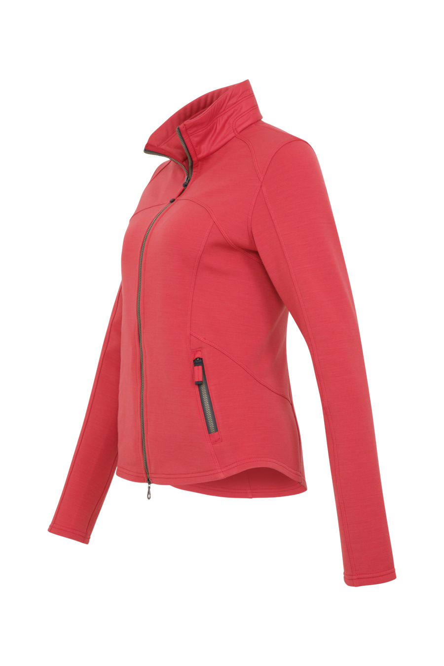 Sportjacke aus Wool Powerstretch in der Farbe Poppy (Modell 562624_Jana-PSW), Seitenansicht – figurbetonte Passform, durchgehender Reißverschluss und hoher Kragen