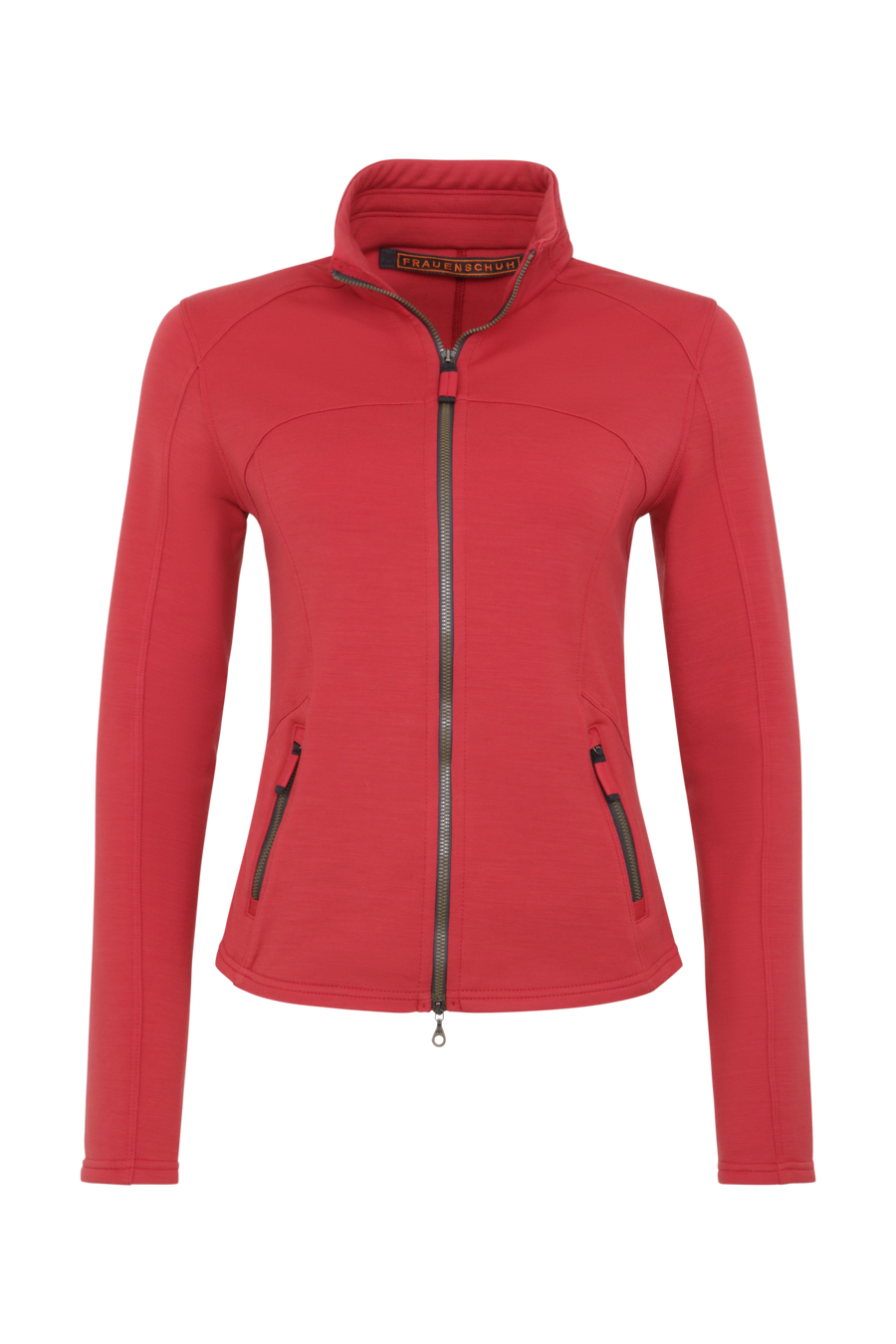 Sportjacke aus Wool Powerstretch in der Farbe Poppy (Modell 562624_Jana-PSW), Vorderansicht – figurbetonte Passform, durchgehender Reißverschluss und hoher Kragen