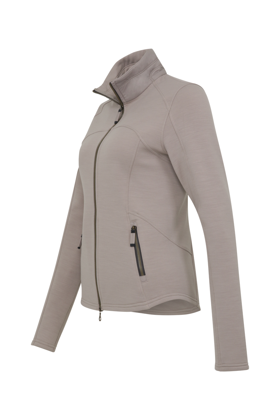 Sportjacke aus Wool Powerstretch in der Farbe Cashmere (Modell 562624_Jana-PSW), Seitenansicht– figurbetonte Passform, durchgehender Reißverschluss und hoher Kragen