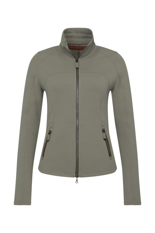 Sportjacke aus Wool Powerstretch in der Farbe Ivy grün (Modell 562624_Jana-PSW), Vorderansicht – figurbetonte Passform, durchgehender Reißverschluss und hoher Kragen