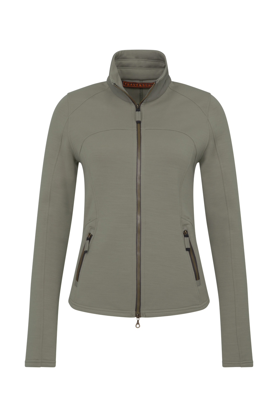 Sportjacke aus Wool Powerstretch in der Farbe Ivy grün (Modell 562624_Jana-PSW), Vorderansicht – figurbetonte Passform, durchgehender Reißverschluss und hoher Kragen