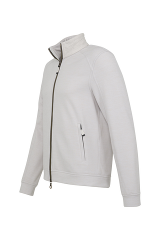 Sportliche Herrenjacke aus Wool Powerstretch in der Farbe sandstone (Modell 613624_Cooper-PSW), Seitenansicht– taillierter Schnitt, hoher Kragen und durchgehender Reißverschluss. Frauenschuh – made in Austria.icht