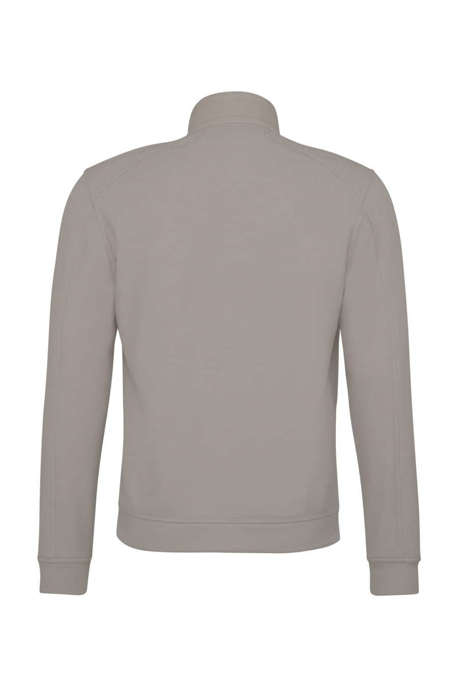 Sportliche Herrenjacke aus Wool Powerstretch in der Farbe cashmere (Modell 613624_Cooper-PSW), Rueckansicht– taillierter Schnitt, hoher Kragen und durchgehender Reißverschluss. Frauenschuh – made in Austria.