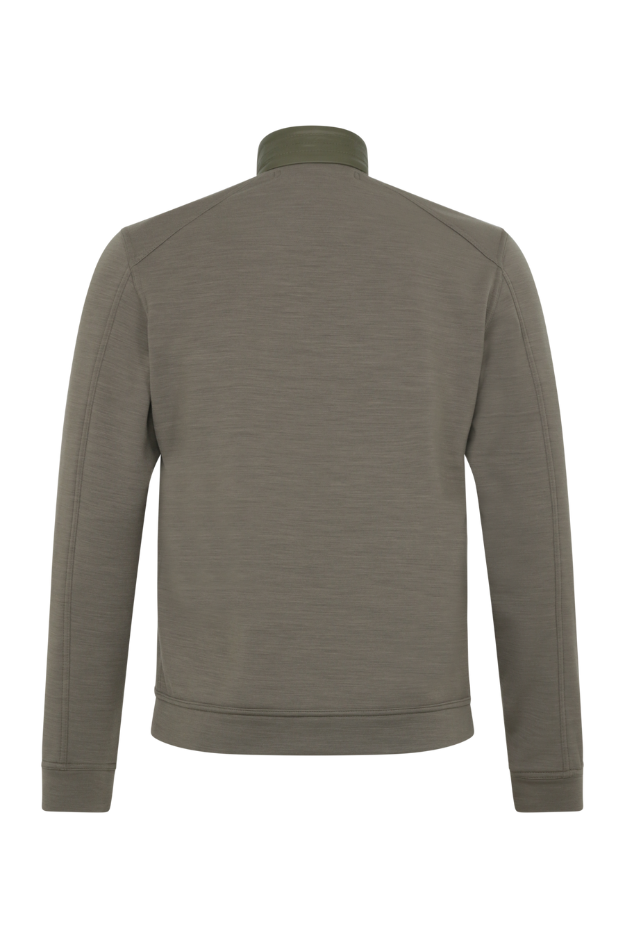 Sportliche Herrenjacke aus Wool Powerstretch in der Farbe Ivy (Modell 613624_Cooper-PSW), Rueckansicht – taillierter Schnitt, hoher Kragen und durchgehender Reißverschluss. Frauenschuh – made in Austria.