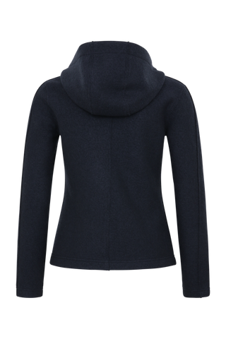 Sportliche Damen-Walkjacke mit Kapuze von Frauenschuh in Midnight (Modell 506129 Rania-CW), Rueckansicht. Made in Austria