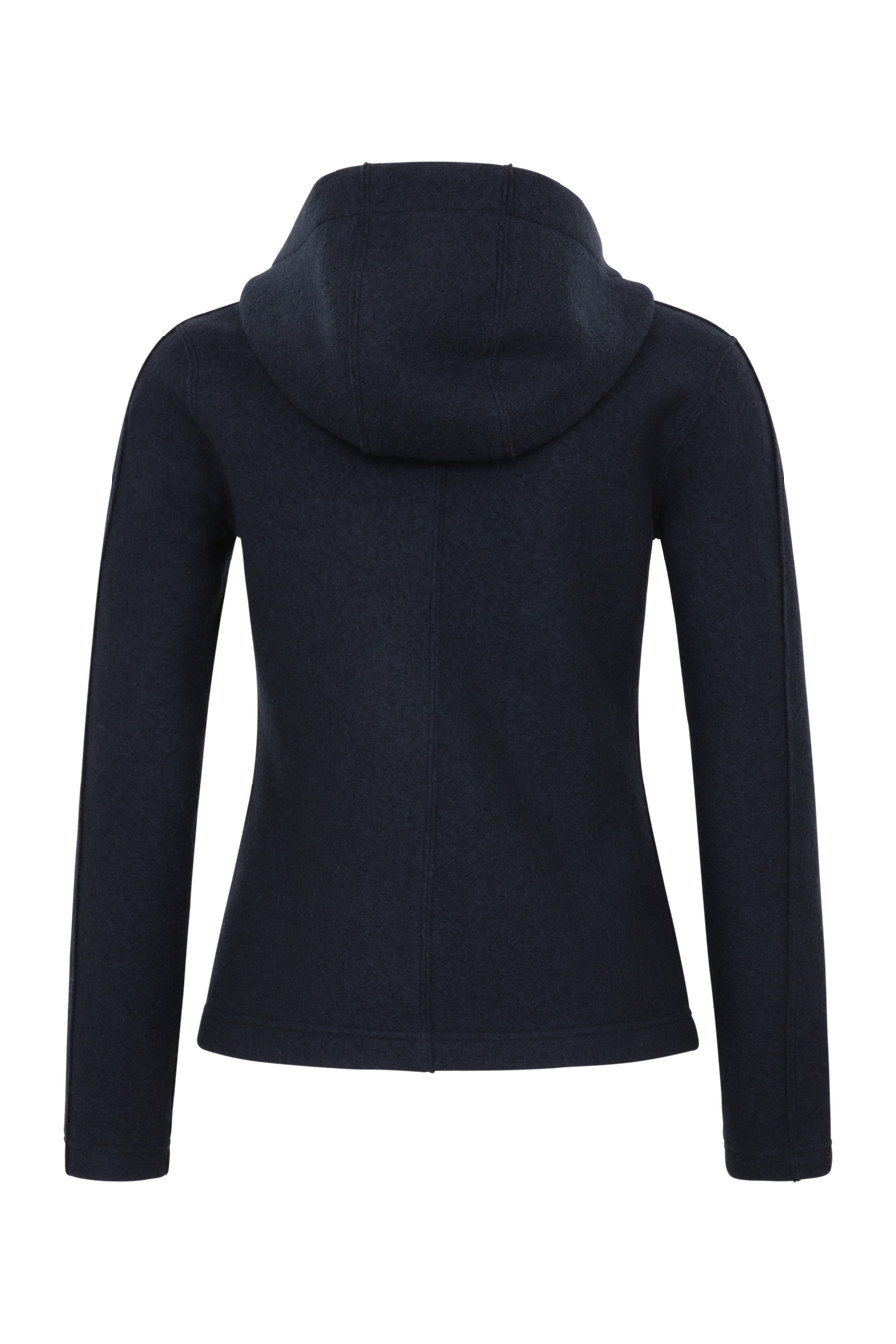 Sportliche Damen-Walkjacke mit Kapuze von Frauenschuh in Midnight (Modell 506129 Rania-CW), Rueckansicht. Made in Austria