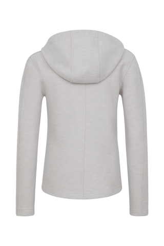 Sportliche Damen-Walkjacke mit Kapuze von Frauenschuh in sandstone(Modell 506129 Rania-CW), Rueckansicht. Made in Austria