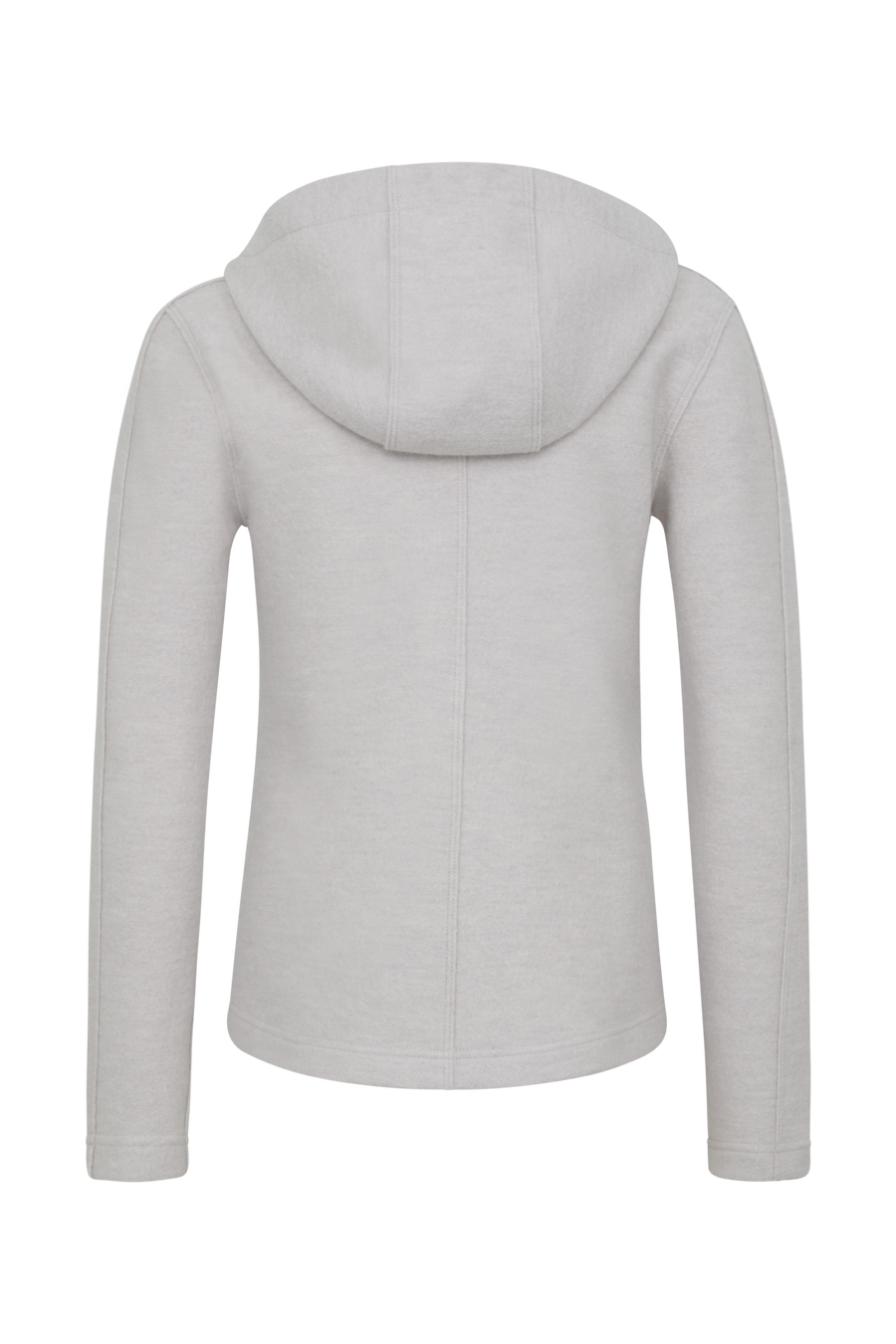 Sportliche Damen-Walkjacke mit Kapuze von Frauenschuh in sandstone(Modell 506129 Rania-CW), Rueckansicht. Made in Austria