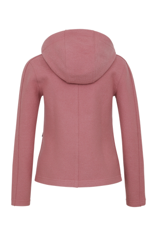Sportliche Damen-Walkjacke mit Kapuze von Frauenschuh in Softpink (Modell 506129 Rania-CW), Rueckansicht. Made in Austria