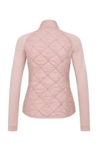 Steppjacke mit Natural Powerstretch, Modell 633710 Karen-QNP in Farbe 1030 dustyrose Rueckansicht kombiniert mit Frauenschuh Kitzbühel Produkten, Made in Austria