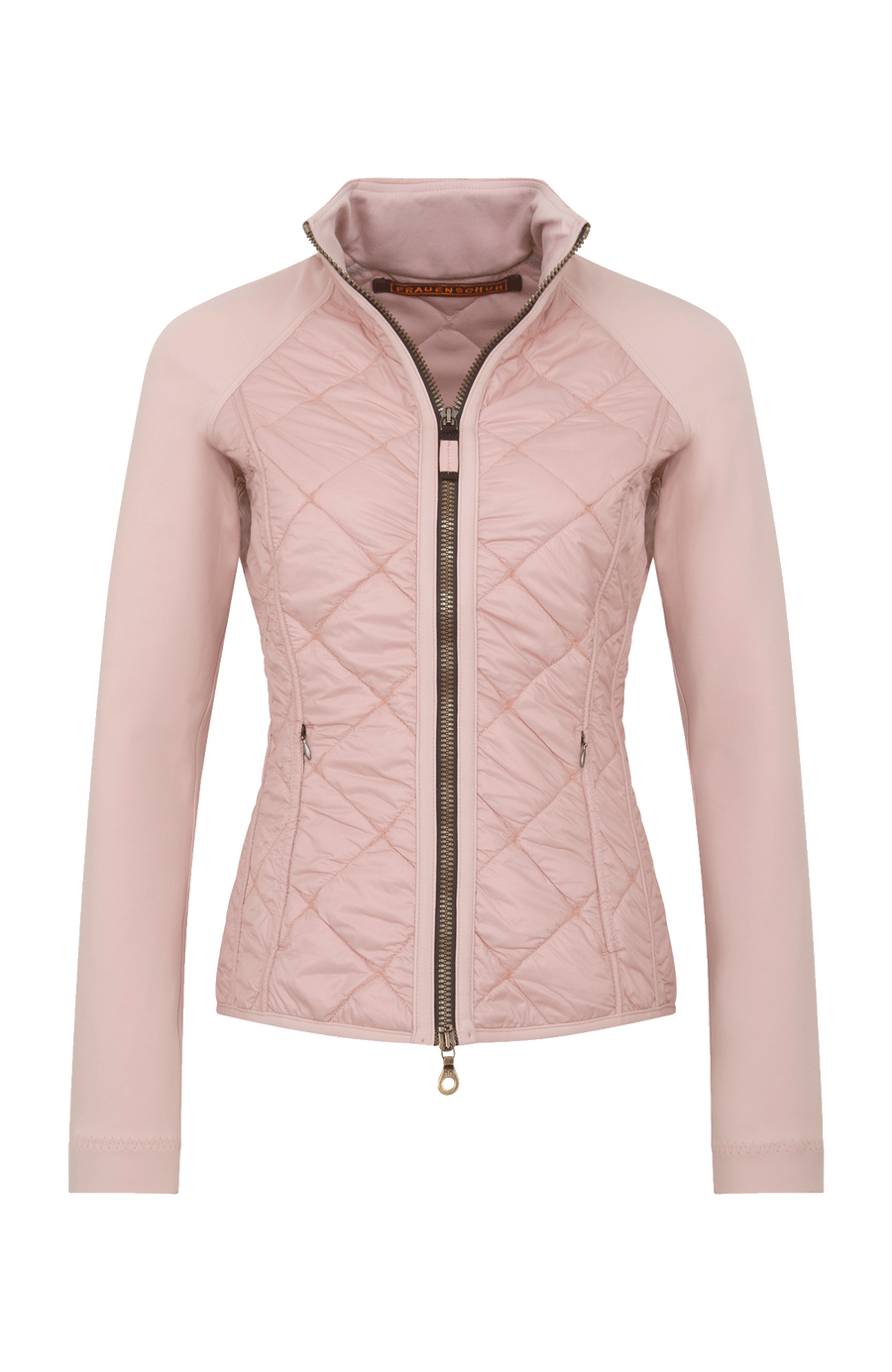 Steppjacke mit Natural Powerstretch, Modell 633710 Karen-QNP in Farbe 1030 dustyrose Vorderansicht kombiniert mit Frauenschuh Kitzbühel Produkten, Made in Austria