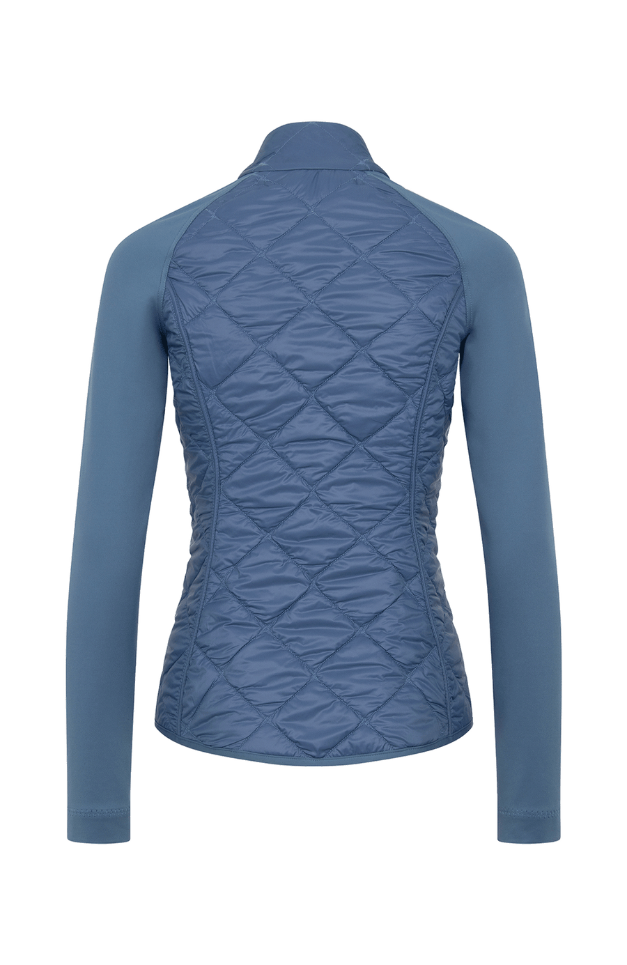 Steppjacke mit Natural Powerstretch, Modell 633710 Karen-QNP in Farbe 2090 denim Rueckansicht kombiniert mit Frauenschuh Kitzbühel Produkten, Made in Austria