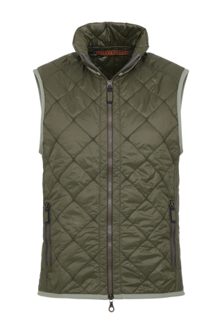 Steppweste für Herren, Modell 251614 Henri-QL, Farbe 849 Ivy, Vorderansicht – zeigt das Frontdesign, den Reißverschluss und die Passform der Weste.