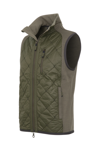 Steppweste für Herren mit Wool Powerstrecht im Rücken Farben Ivy-grün, Seitenansicht.